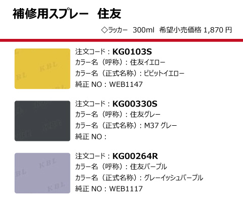 住友 KBL製建設機械用塗料スプレー（タッチアップスプレー）の販売｜「荷車用 農機用タイヤ販売 どっとこむ（中部産業株式会社）」