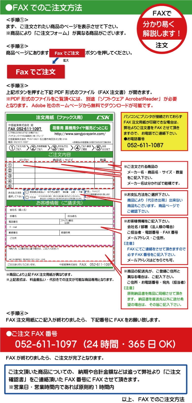 メールでのご注文方法　オーダーフォーム
